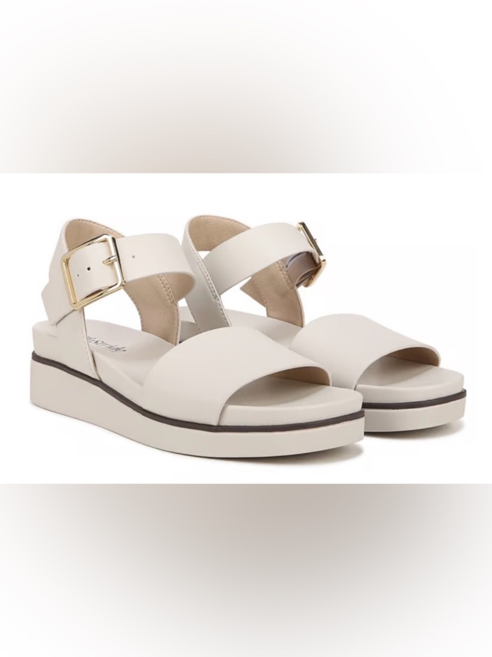 Woman’s Gillian Sandal Lifestride Wide Strap Cream Platform Sandals w/Gold Buckl